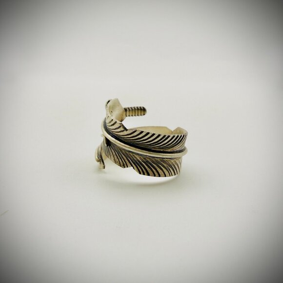 Navajo Chris Charley Sterling Turquoise Feather Bypass Ring - Picture 5 of 5